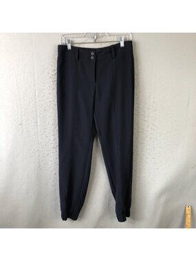 Iris Setlakwe Pants Womens 2 Black Polyester Jogger Tapered Cuffed Slim Office